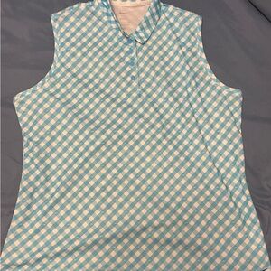 Nike Blue and White Checkered Gold Top